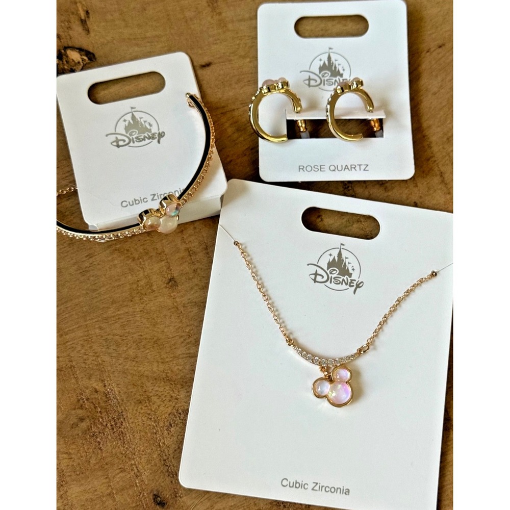 2026 Disney Parks Mickey Icon Earrings Necklace Bracelet Opalescent Jewelry Set